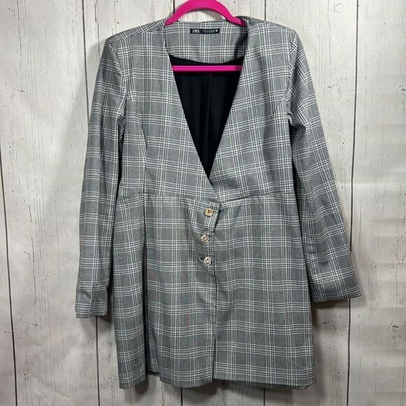 ZARA Plaid Blazer Dress Bloggers Favorite Preppy Chic Mini Dress Academia Office - Picture 9 of 14